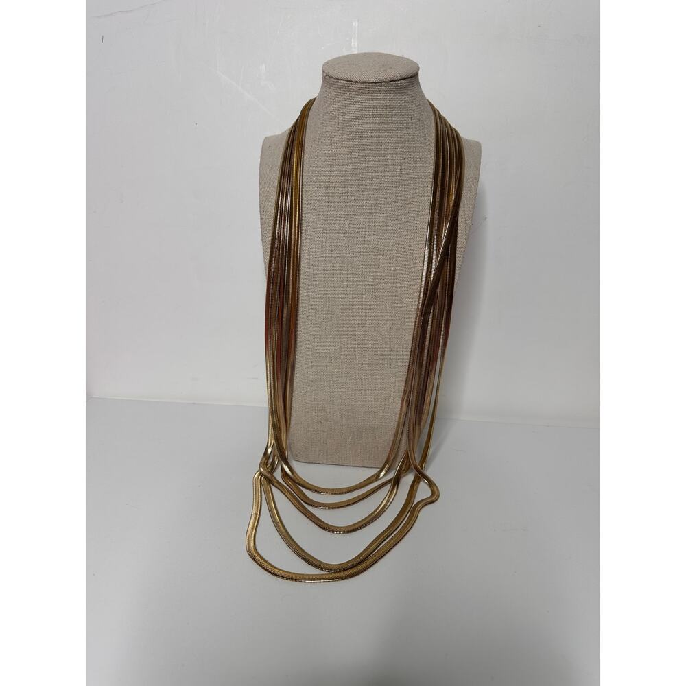 OPC Gold Tone Chain Necklace Snake 5 Strand Layered Magnetic Closure Long